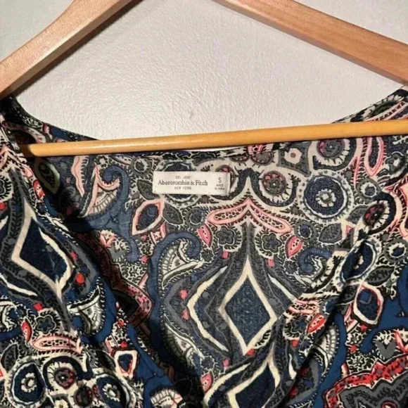 Abercrombie & Fitch Women's Blue Tan Short Bohemian Romper Small Wrap V-Neck - Picture 5 of 6